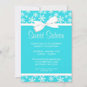 Invitation Snowflakes White Bow Winter Wonderland Sweet 16