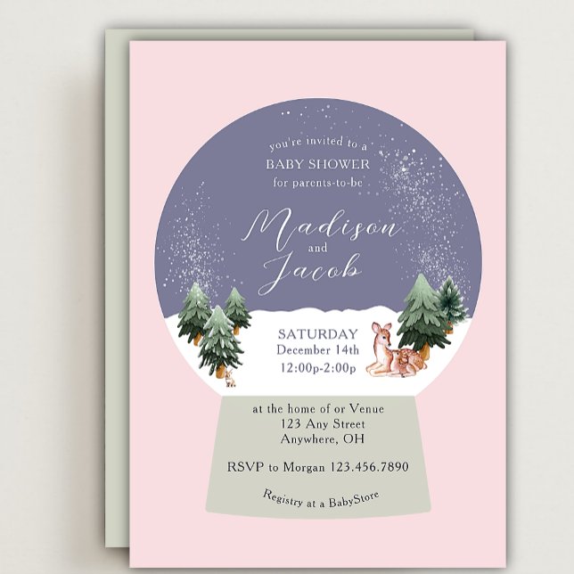 Invitation Snowglobe Baby shower rose (Créateur téléchargé)