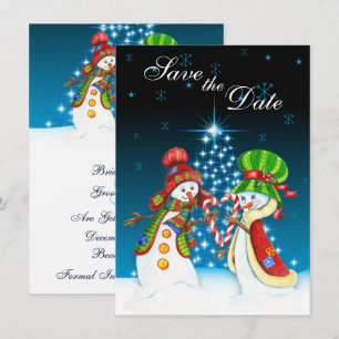 Invitation Snowman Couple Holiday Tree Save the Date Invitati