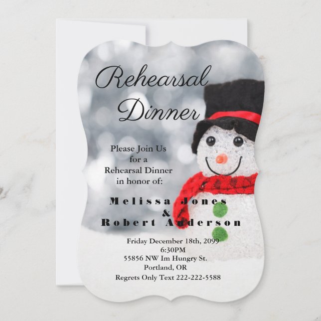 Invitation Snowman d'hiver avec Top Hat Rehearsdîner (Devant)