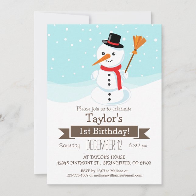 Invitation Snowman d'hiver de Noël, fête d'anniversaire pour  (Devant)