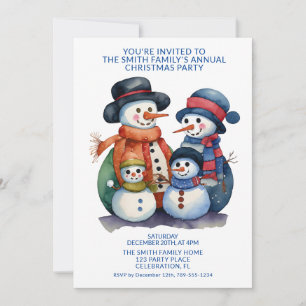 Invitation Snowman Family présente Blue Party