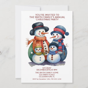 Invitation Snowman Family présente Red Party