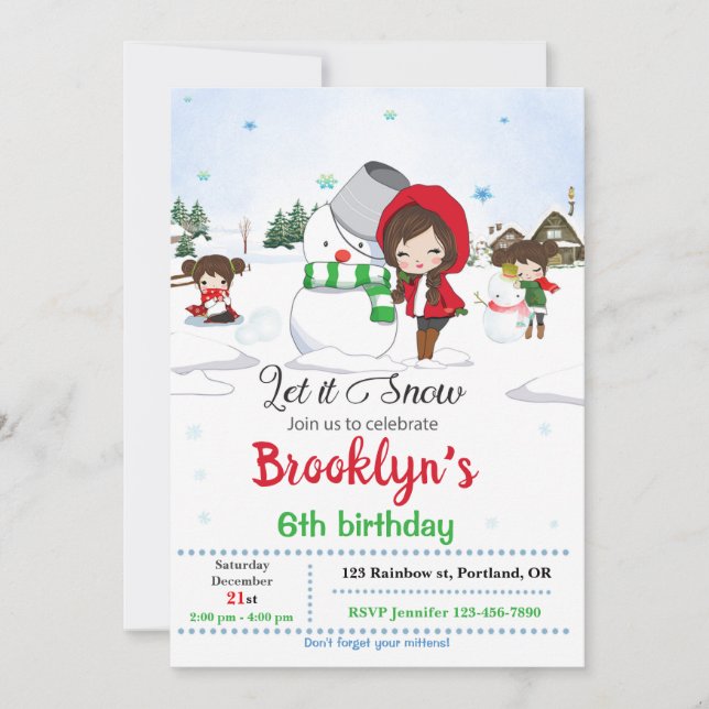 Invitation Snowman Invitation Fille hiver invitati (Devant)