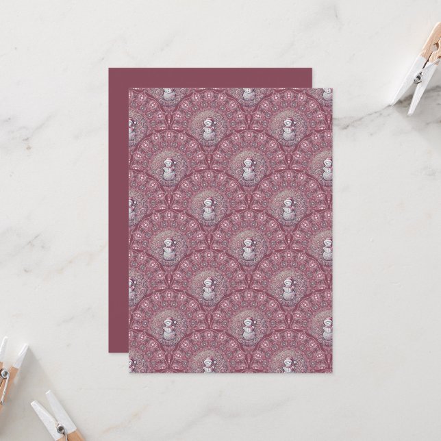 Invitation Snowman Mandala Scallop blanc imprimable (Devant/Arrière en situation)