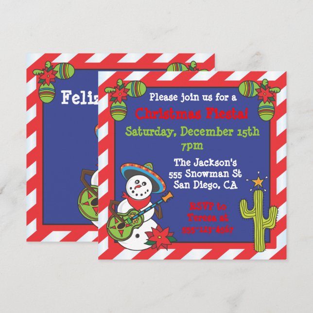 Invitation Snowman mexicain du sud-ouest Feliz Navidad (Devant / Derrière)