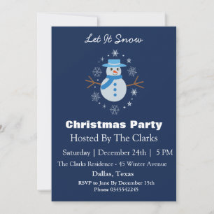 Invitation Snowman Snowflake Dark Blue Christmas Party