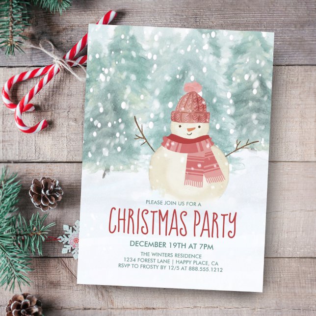 Invitation Snowman Watercolor Winter Woodland Christmas Party (Créateur téléchargé)