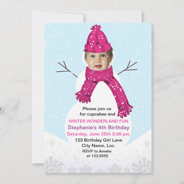 Invitation Snowman Winter Wonderland Photo Anniversaire Perso (Devant)
