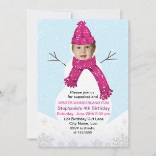 Invitation Snowman Winter Wonderland Photo Anniversaire Perso