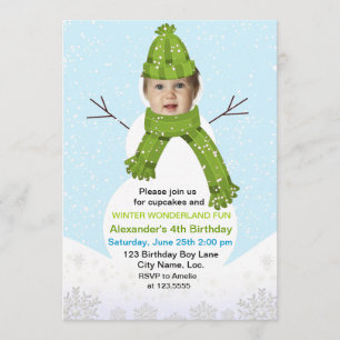 Invitation Snowman Winter Wonderland Photo Custom Birday