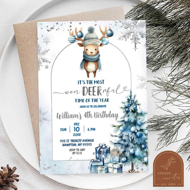 Invitation Snowy Christmas Reindeer Birthday Boy (Créateur téléchargé)