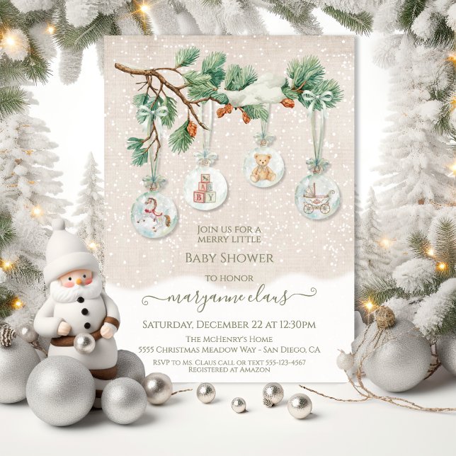 Invitation Snowy Christmas Tree Branch Baby shower ornemental (Créateur téléchargé)