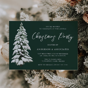 Invitation Snowy Christmas Tree Festive Green Christmas Party