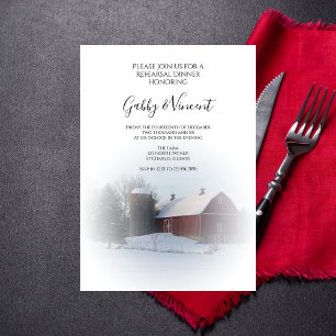 Invitation Snowy Grange Silo Repas de Mariage d'hiver Dîner d