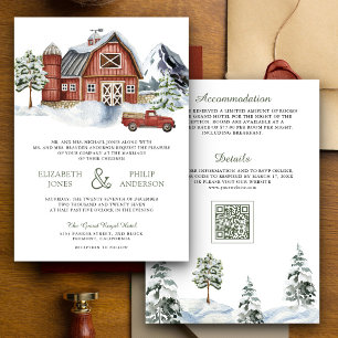 Invitation Snowy Red Grange hiver Noël QR Code Mariage