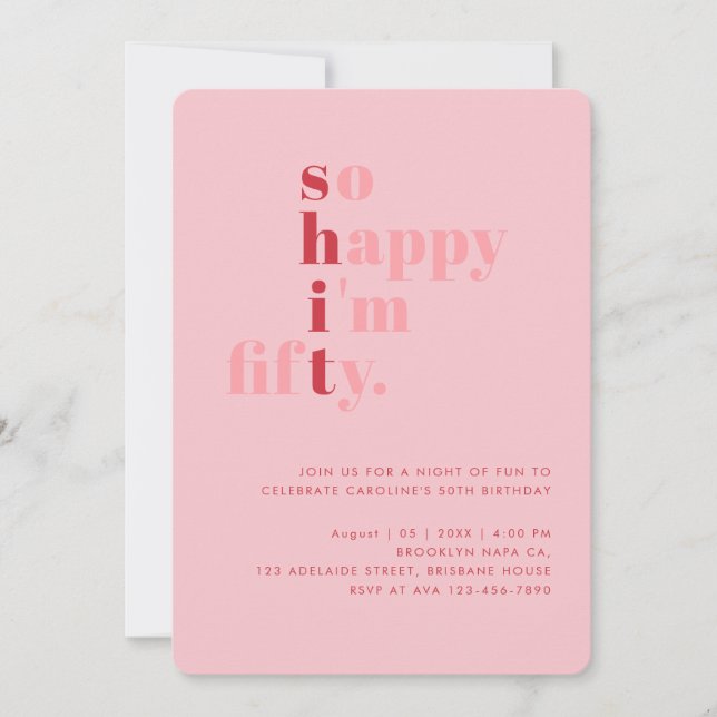 Invitation So Happy I'm Fifty | Pink Red Modern Birthday (Devant)