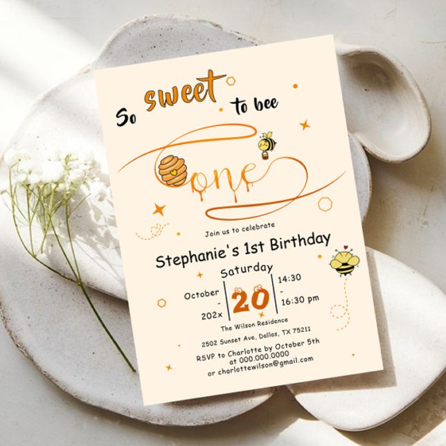 Invitation So Sweet To Bee One Cute Honey Bee 1st Birthday (Créateur téléchargé)