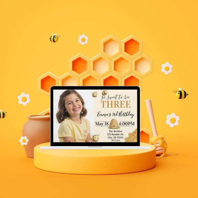 Invitation So Sweet to Bee Three, 3rd Birthday with Picture (Créateur téléchargé)