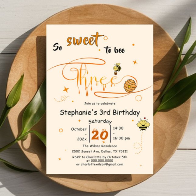 Invitation So Sweet To Bee Three Cute Honey Bee 3rd Birthday (Créateur téléchargé)