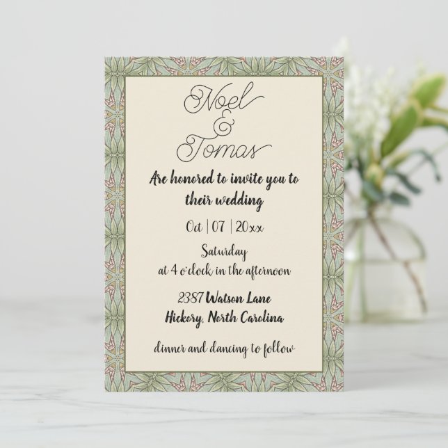 Invitation Sobre Style Ethnique Sage Vert Couleurs (Debout devant)