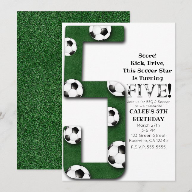 Invitation Soccer Ball 5 5e fête d'anniversaire (Devant / Derrière)