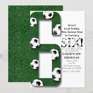 Invitation Soccer Ball Six 6 6e fête d'anniversaire