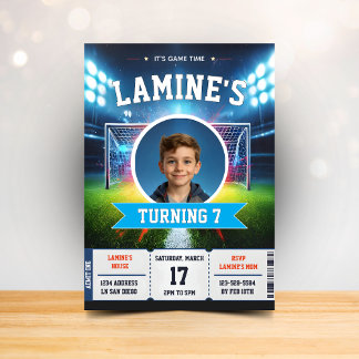 Invitation Soccer Birthday Football Party Photo Card