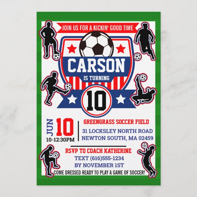 Invitation Soccer Field Football Boys Birthday Party (Devant)