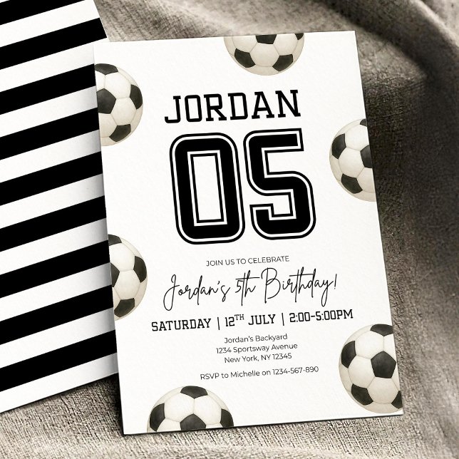 Invitation Soccer modifiable Anniversaire Boho Football Socce (Créateur téléchargé)