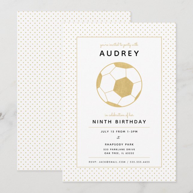 Invitation Soccer Star moderne Anniversaire des sports d'or e (Devant / Derrière)