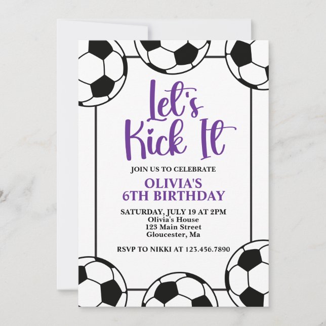 Invitation Soccer violet Anniversaire (Devant)