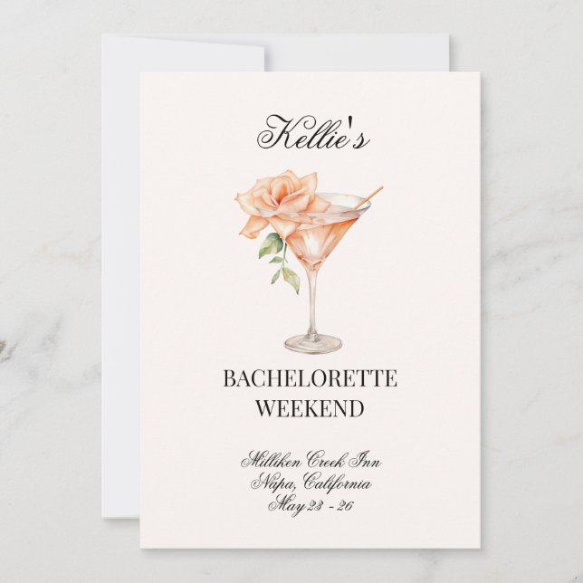 Invitation Social Club Blush Martini Cocktail avec QR Code Ba (Devant)