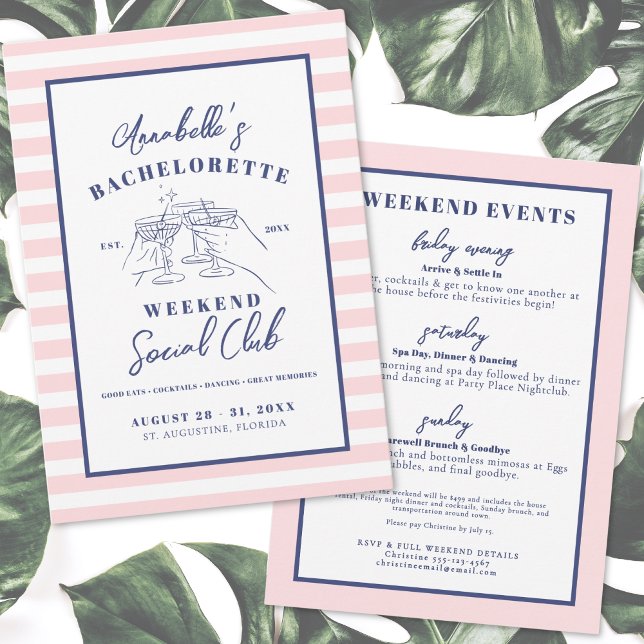 Invitation Social Club Preppy Bachelorette Party (Social Club Preppy Bachelorette Party Invitation)