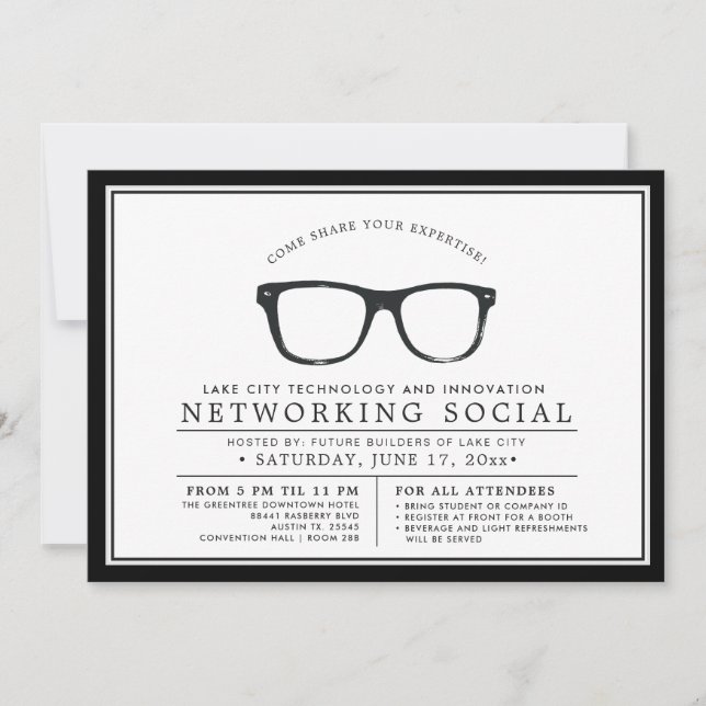 Invitation Social local sérieux d'affaires des lunettes | (Devant)