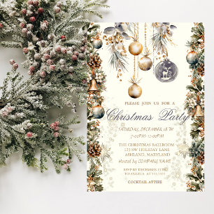 Invitation Société Boules Cloches Cônes de pin Flocons de nei
