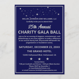 Invitation Société Charity Gala Ball Elegant Bleu Argent