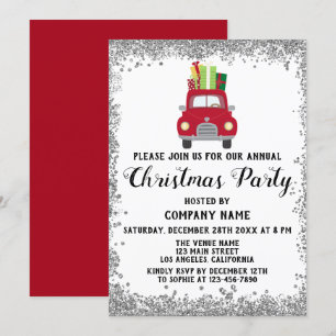 Invitation Société de Cadeaux Camion Rouge Noël Argent