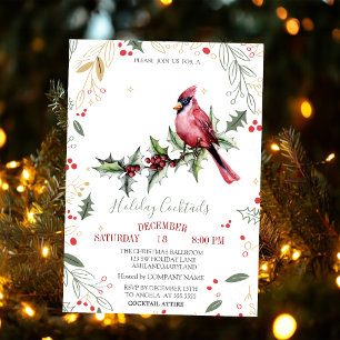 Invitation Société de Noël aux baies de houx cardinal rouge