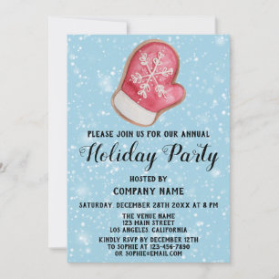 Invitation Société Fête Rouge & Blanc Mitten Blue Snow