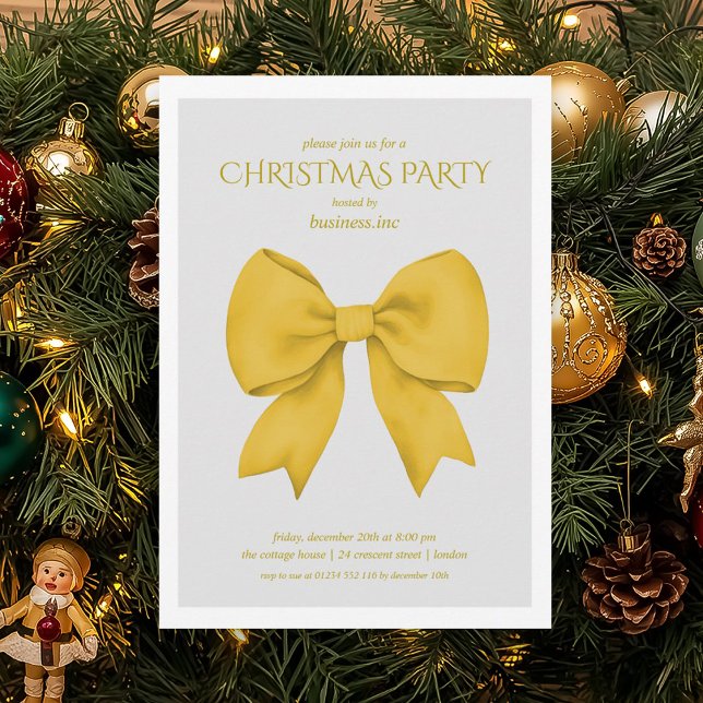Invitation Société Gold Bow Noël Fête (Corporate Gold Bow Christmas Holiday Party Invitation)