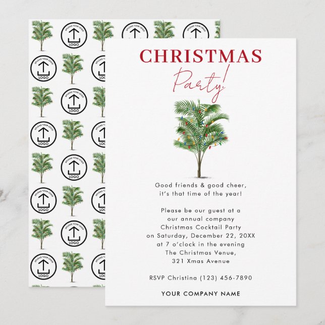 Invitation Société Noël Fête Tropical Palm Tree (Devant / Derrière)