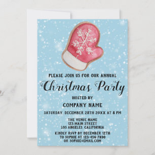 Invitation Société Noël Parti Rouge Blanc Mitten Bleu Neige