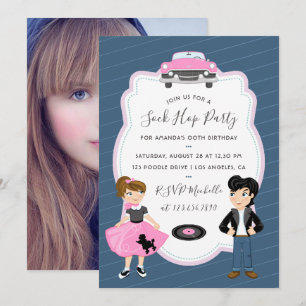 Invitation Sock Hop Kids Rock and Roll Retro Party photo