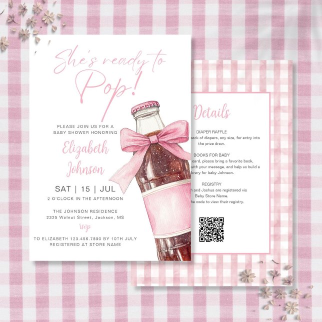 Invitation Soda Bottle Pink Bow Baby Shower All In One (Soda Bottle Pink Bow Baby Shower All In One Invitation)