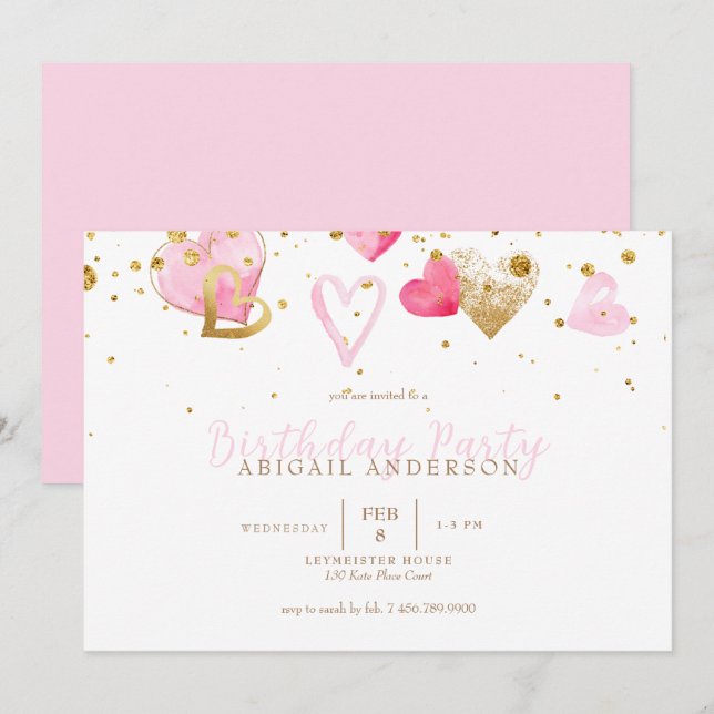Invitation Soeur rose Fille Anniversaire (Devant / Derrière)