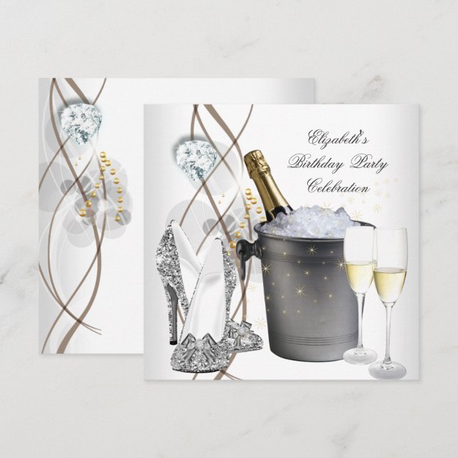 Invitation Soeur Silver Gold Champagne High Heels Party (Devant / Derrière)