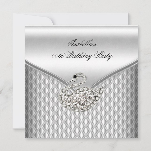 Invitation Soeur Silver White Swan fête d'anniversaire (Devant)