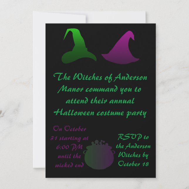 Invitation Soeur Sorcières Vert et violet fête d'Halloween (Devant)