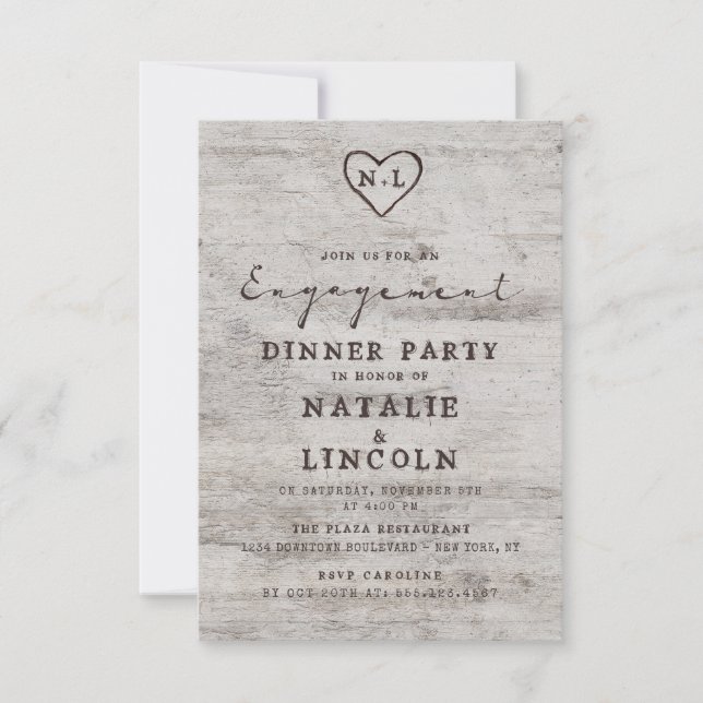 Invitation Soeurs sculptées Rustic Birch Engagement Party (Devant)